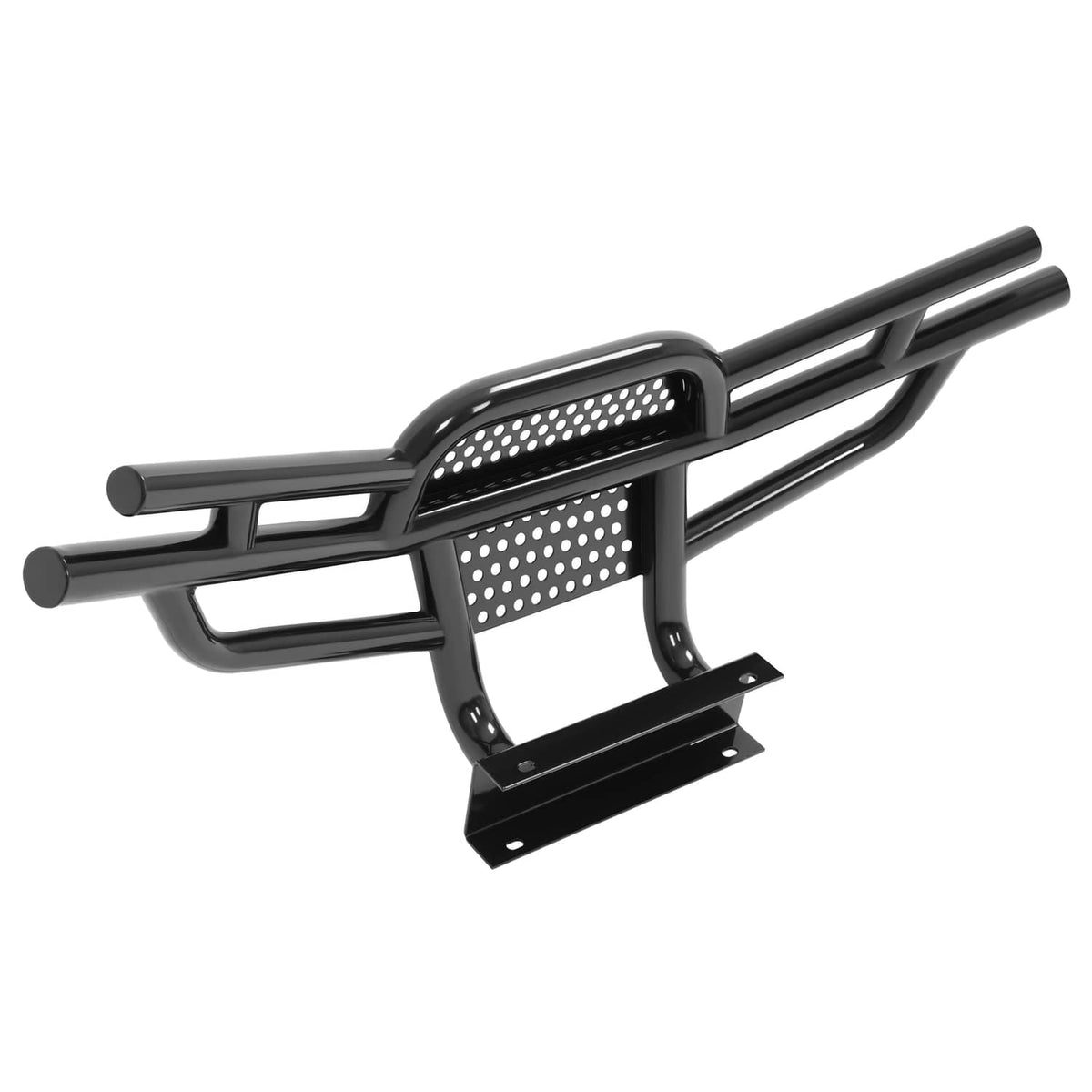 Black brush guard with perforated center panel and top protective rails