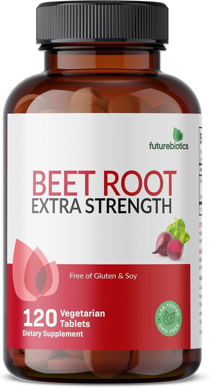 Beet root extra strength supplement bottle with vegetarian 120 tablets and gluten-free