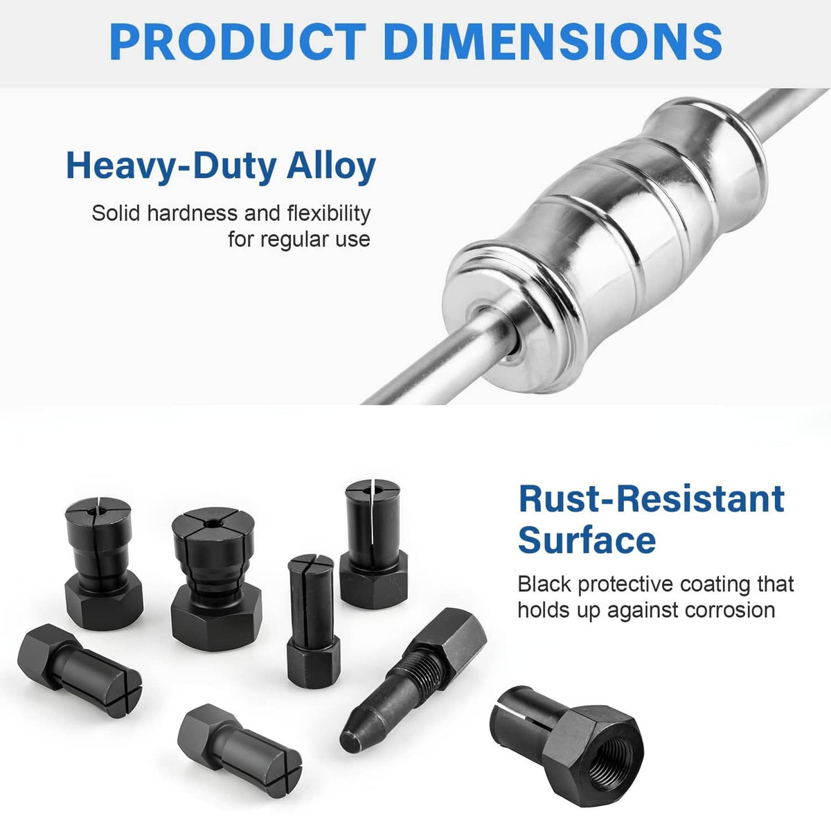 Black collet adapters and puller components with heavy-duty alloy construction