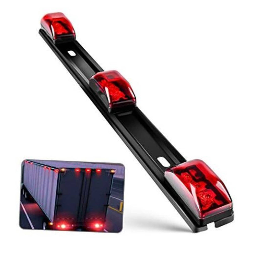 Black LED ID bar marker light with red lenses and glowing red LEDs on a long strip.