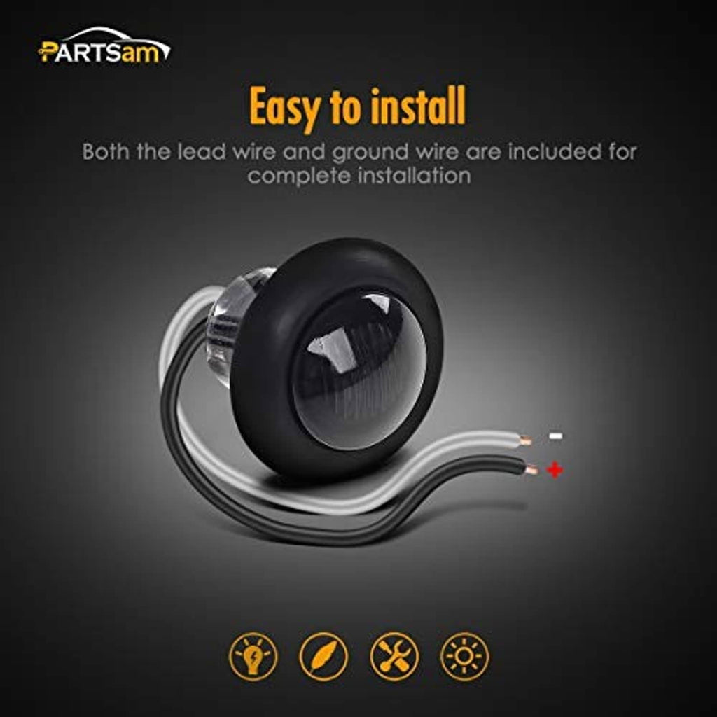Round LED marker light with lead and ground wire harness, black housing