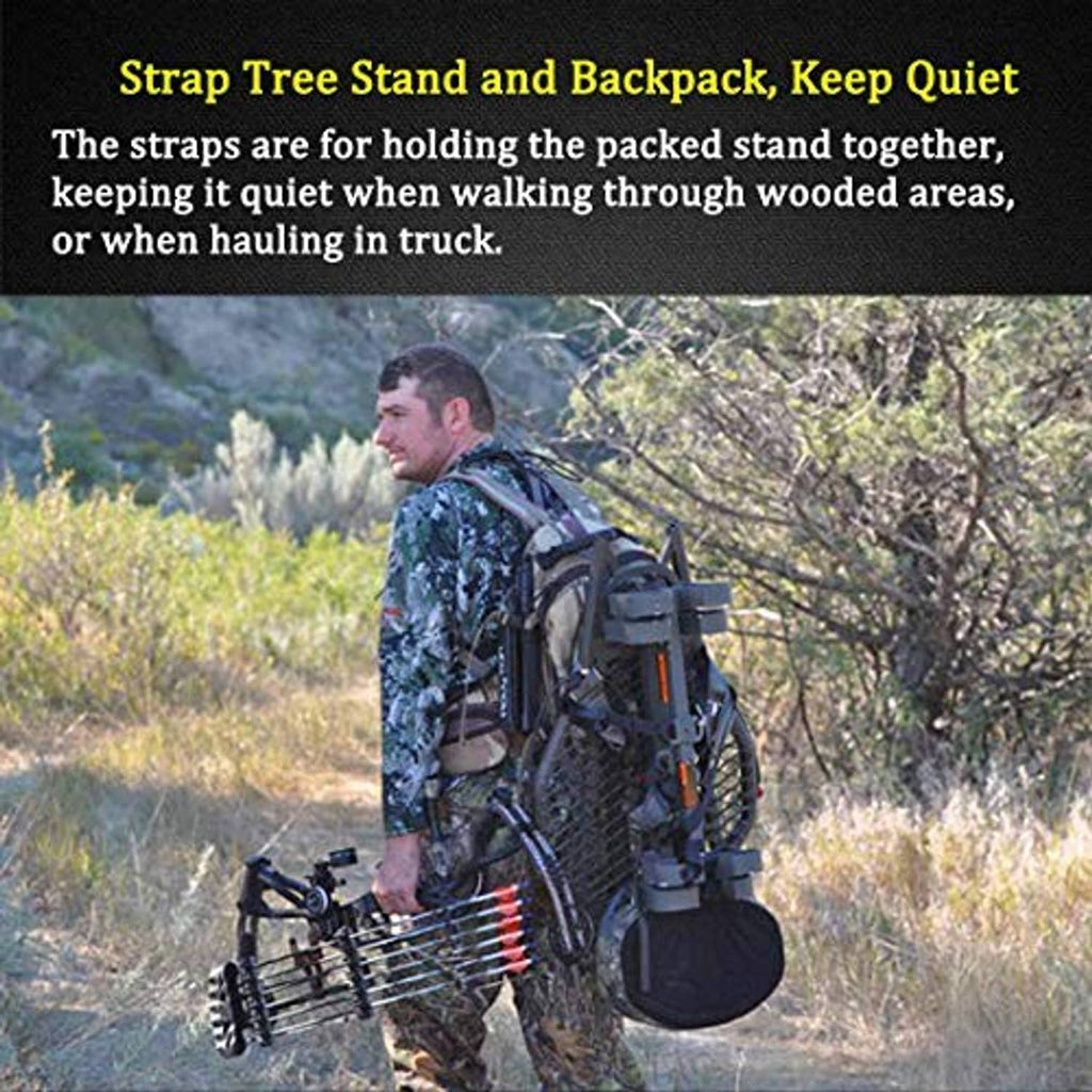 Olive straps on a pack setup, for securing gear while moving in wooded areas