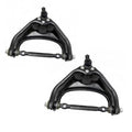 Two front upper control arms with ball joints and mounting points, black metal