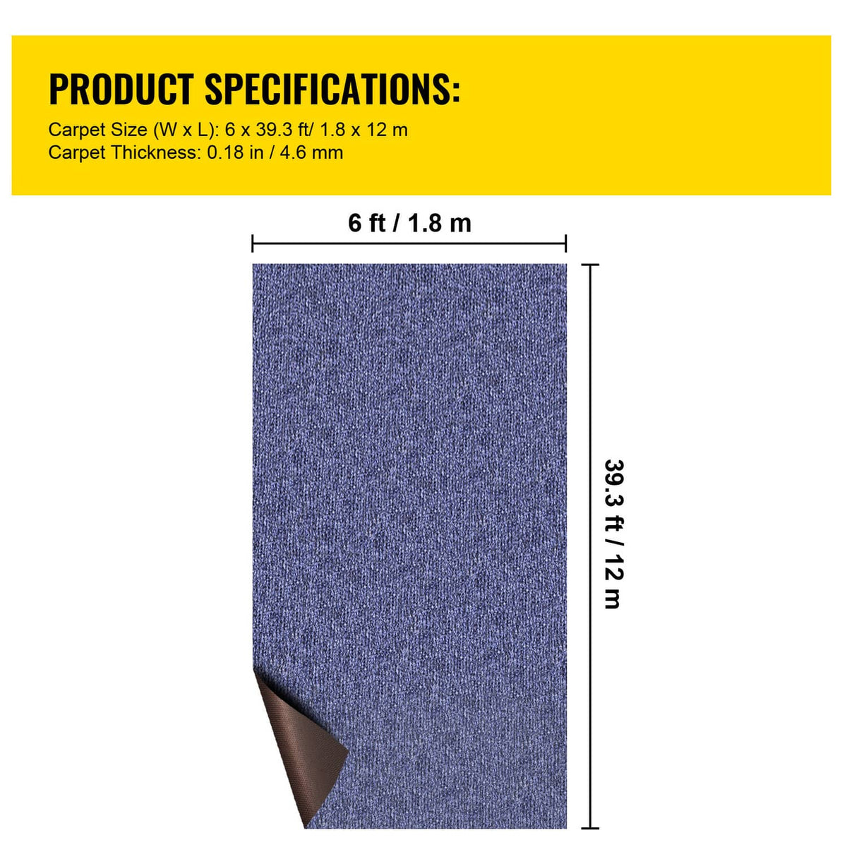 Blue marine cut pile carpet panel, rectangular with folded corner edge