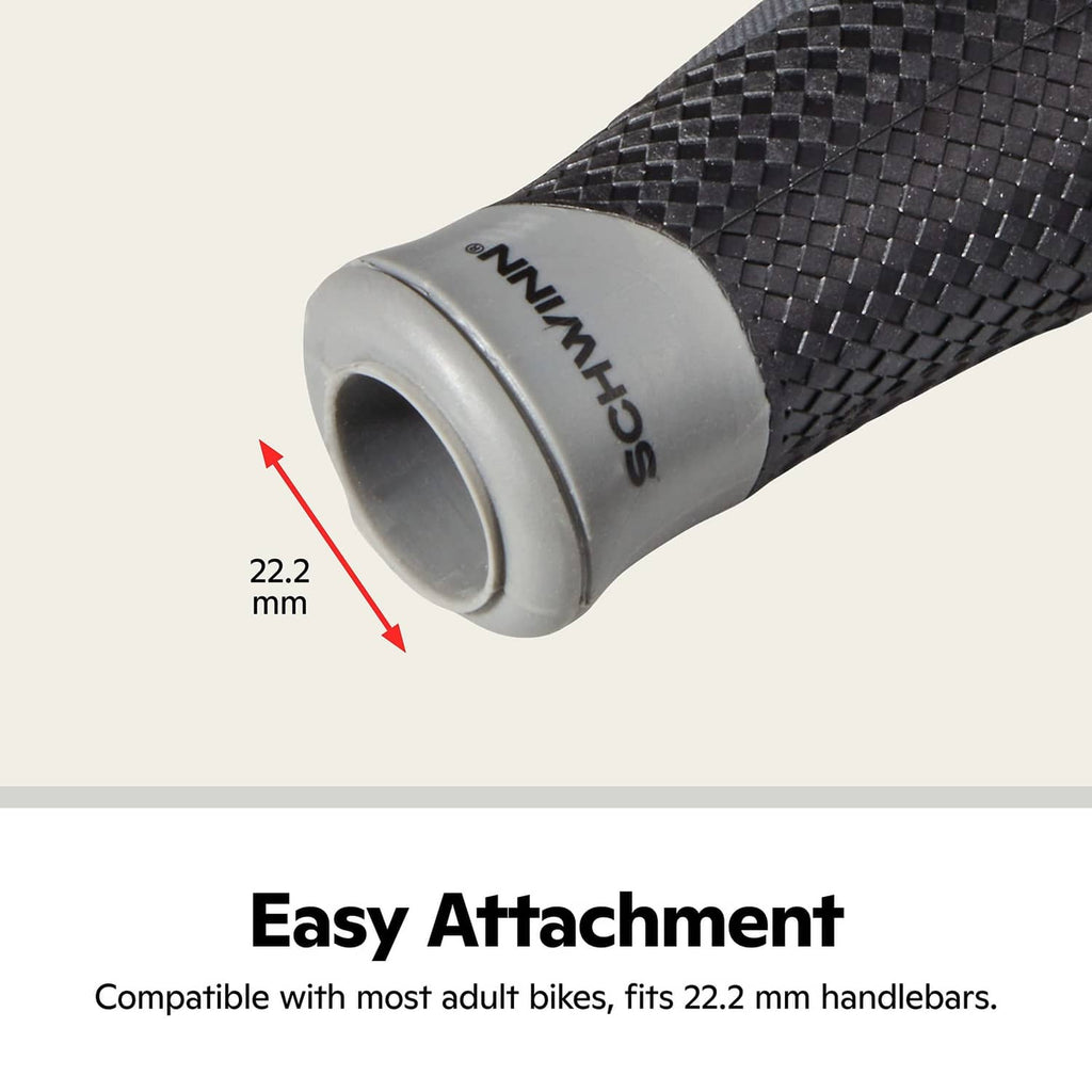Bike grip end cap with 22.2 mm handlebar opening and black textured sleeve