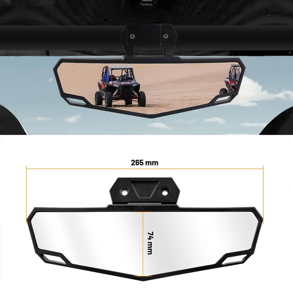 Convex UTV rear-view mirror with size measurement graphic