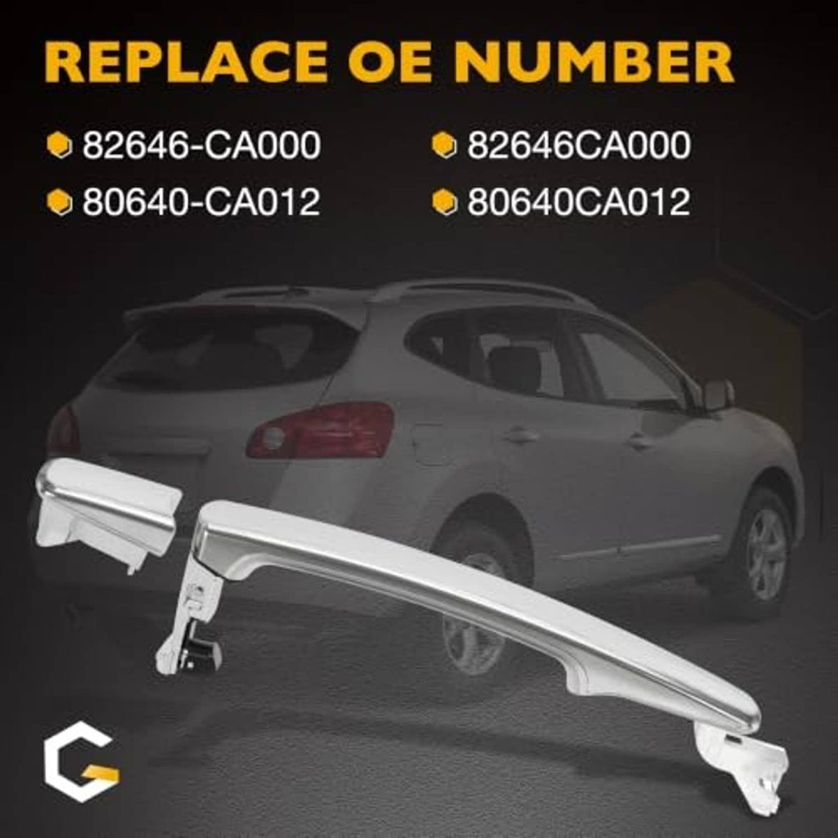 Exterior chrome door handle with long bar and attached end mounting brackets