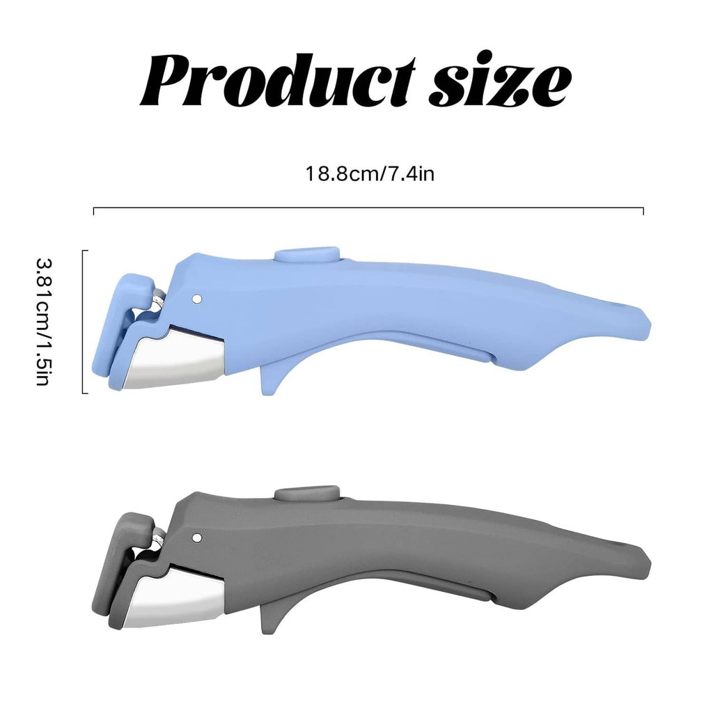 Blue-gray and dark gray detachable cookware handles shown with size measurements
