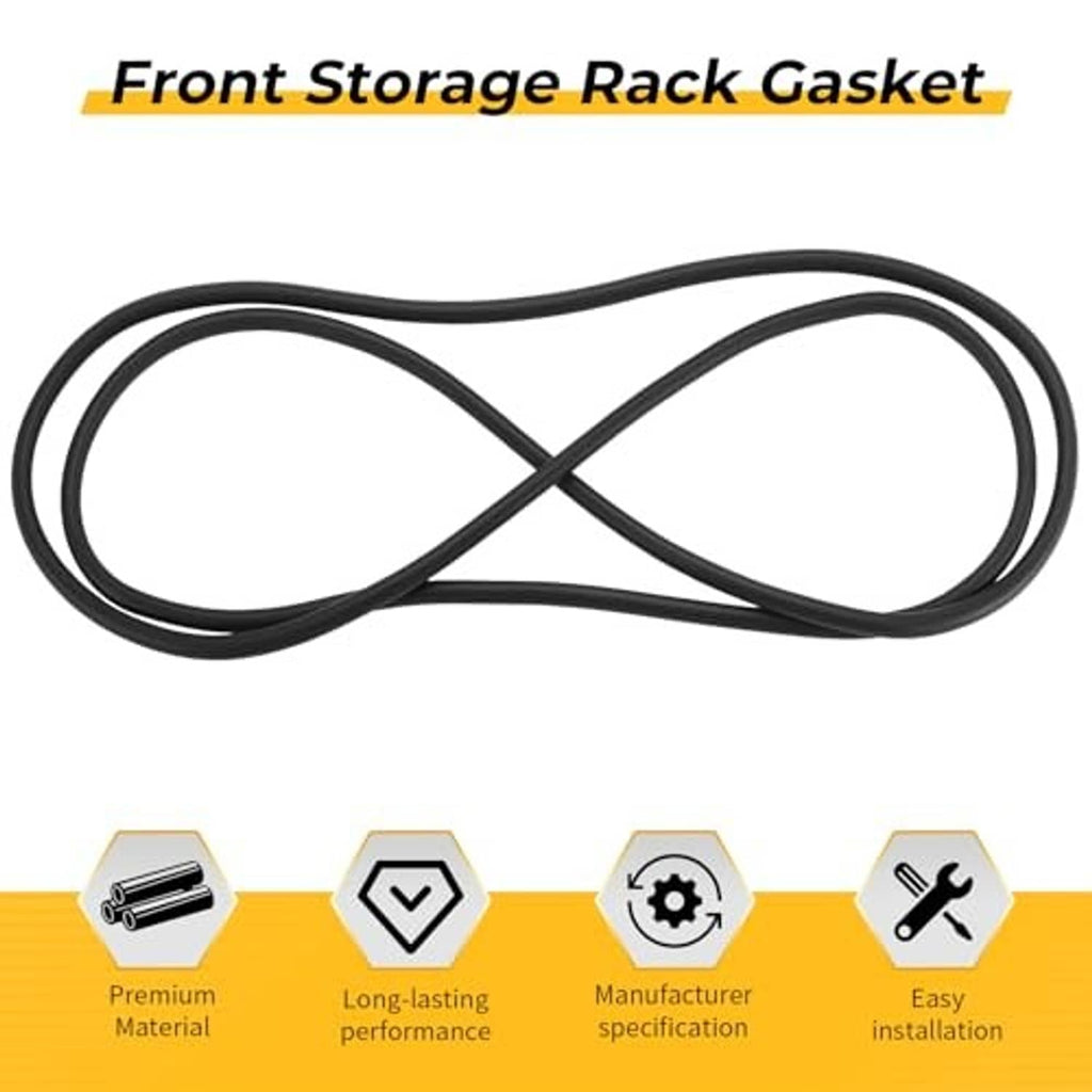 Black rubber front storage rack gasket, crossed coiled seal.