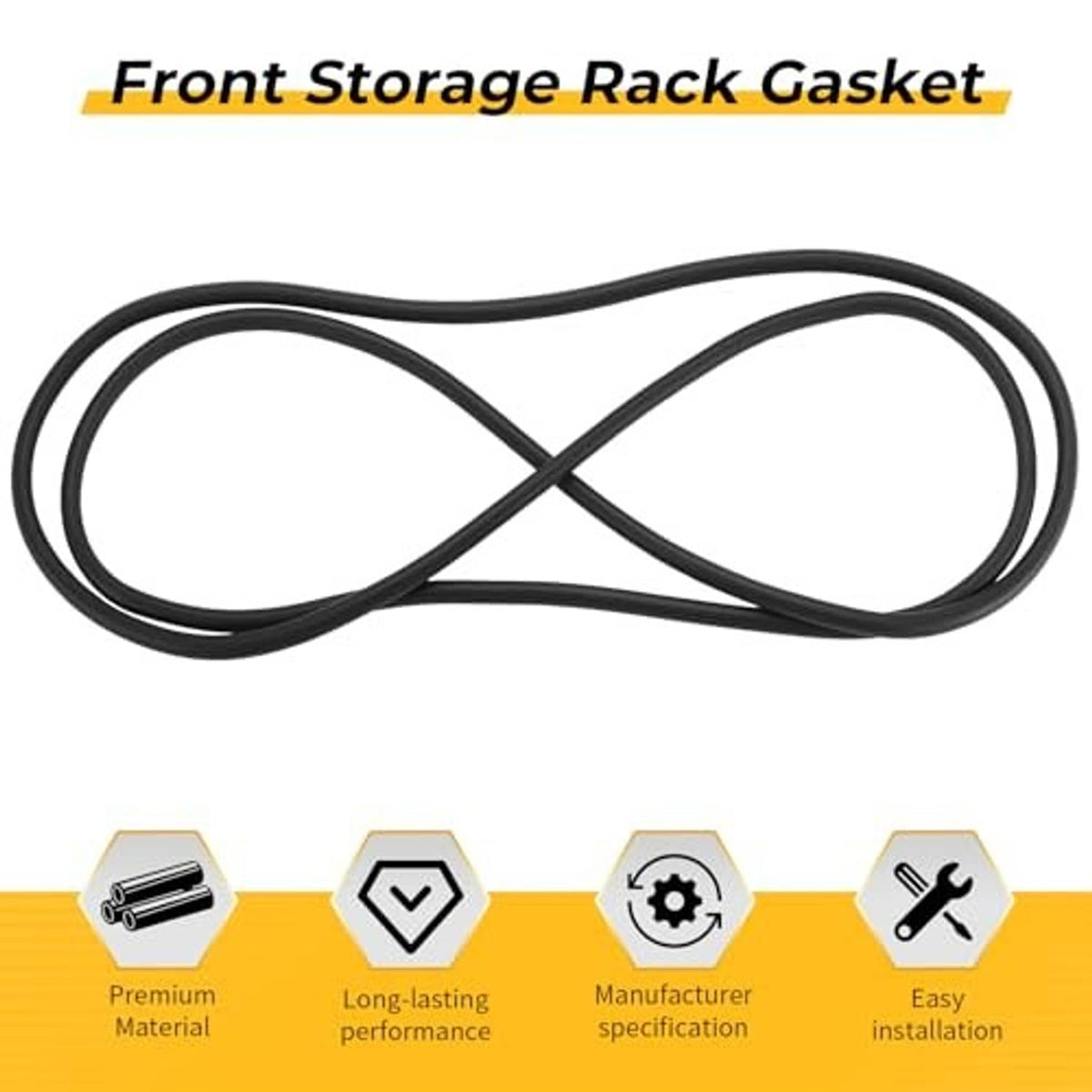 Black rubber front storage rack gasket, crossed coiled seal.