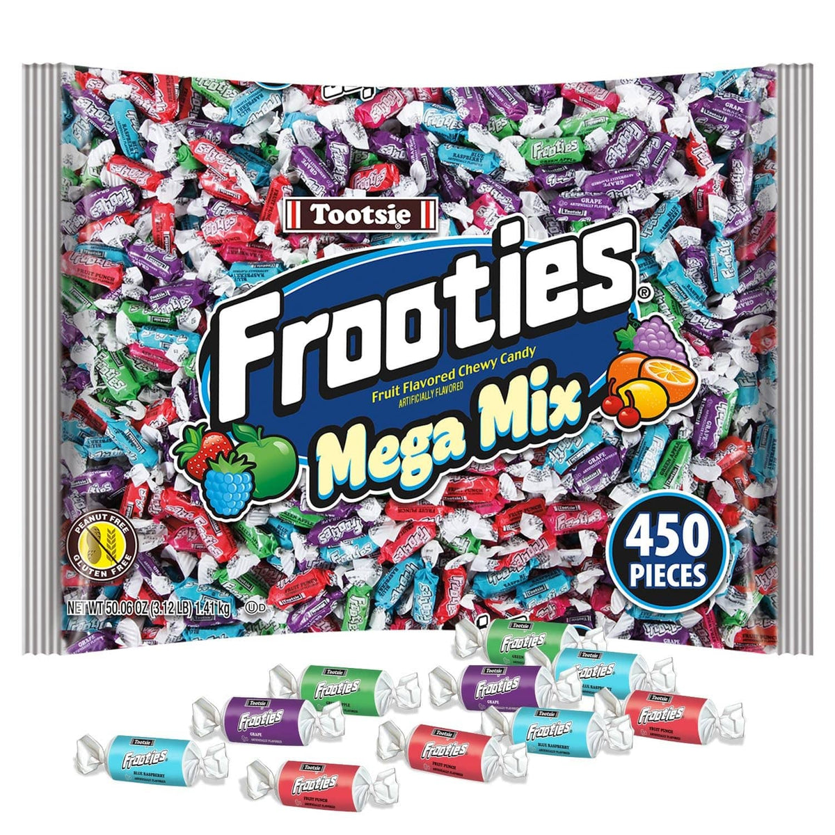 Fruit-flavored chewy candy bag with assorted wrappers, 450 pieces (Frooties Mega Mix)