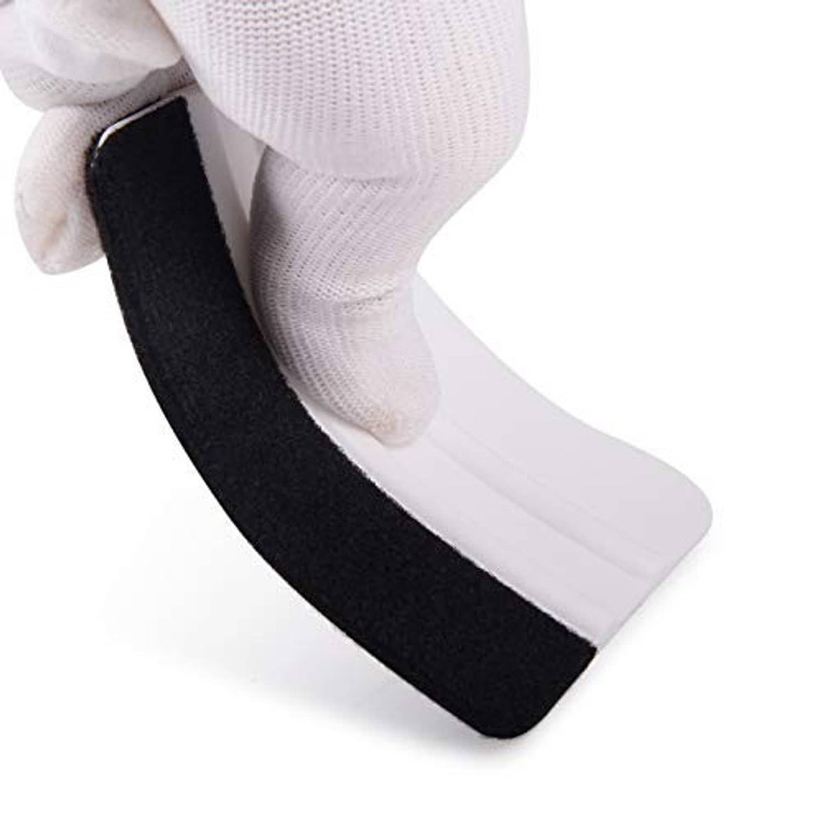 Handheld vinyl squeegee applicator with white handle and black felt edge