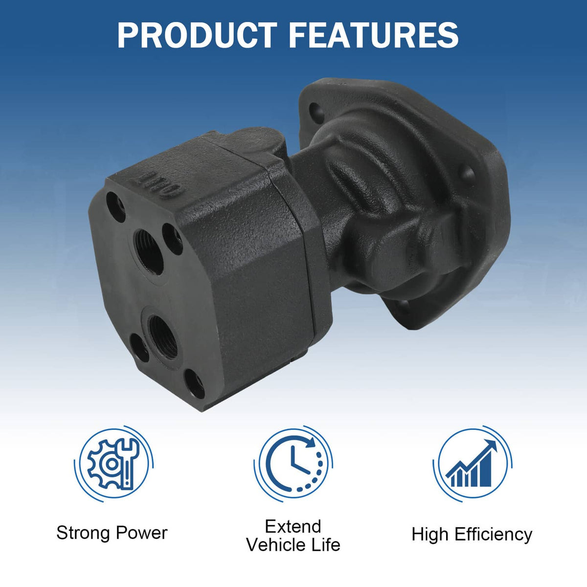 Fuel pump with molded ports and dark housing, product features view