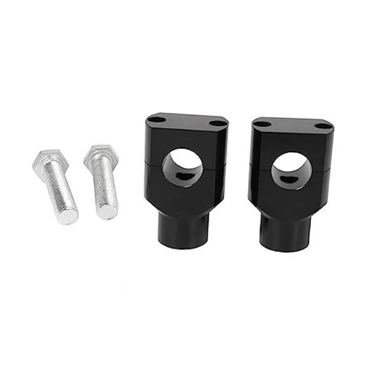Black handlebar mount clamp adapter with 10mm thread, includes two silver bolts