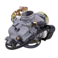 30mm motorcycle carburetor with gray housing, brass fittings, and black fuel hoses