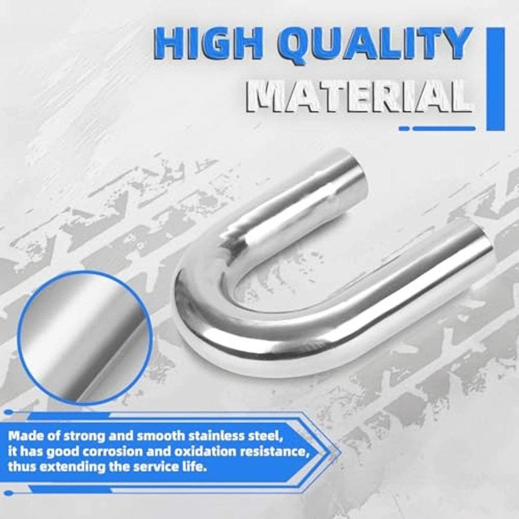 Stainless steel 180-degree exhaust pipe, close-up of smooth curved tubing surface