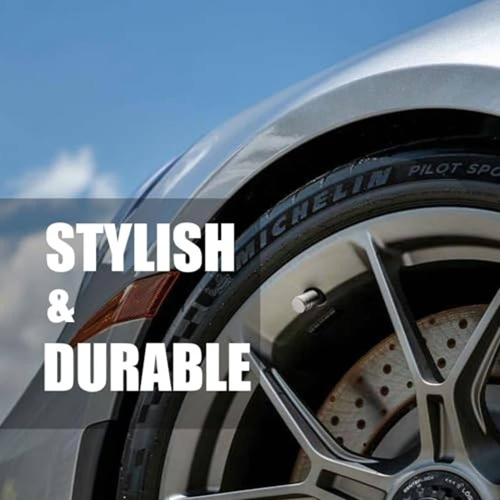 Silver tire valve stem cap on a vehicle wheel valve stem