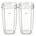 Clear 32 oz blender replacement cups, threaded rim, locking tabs, two-pack