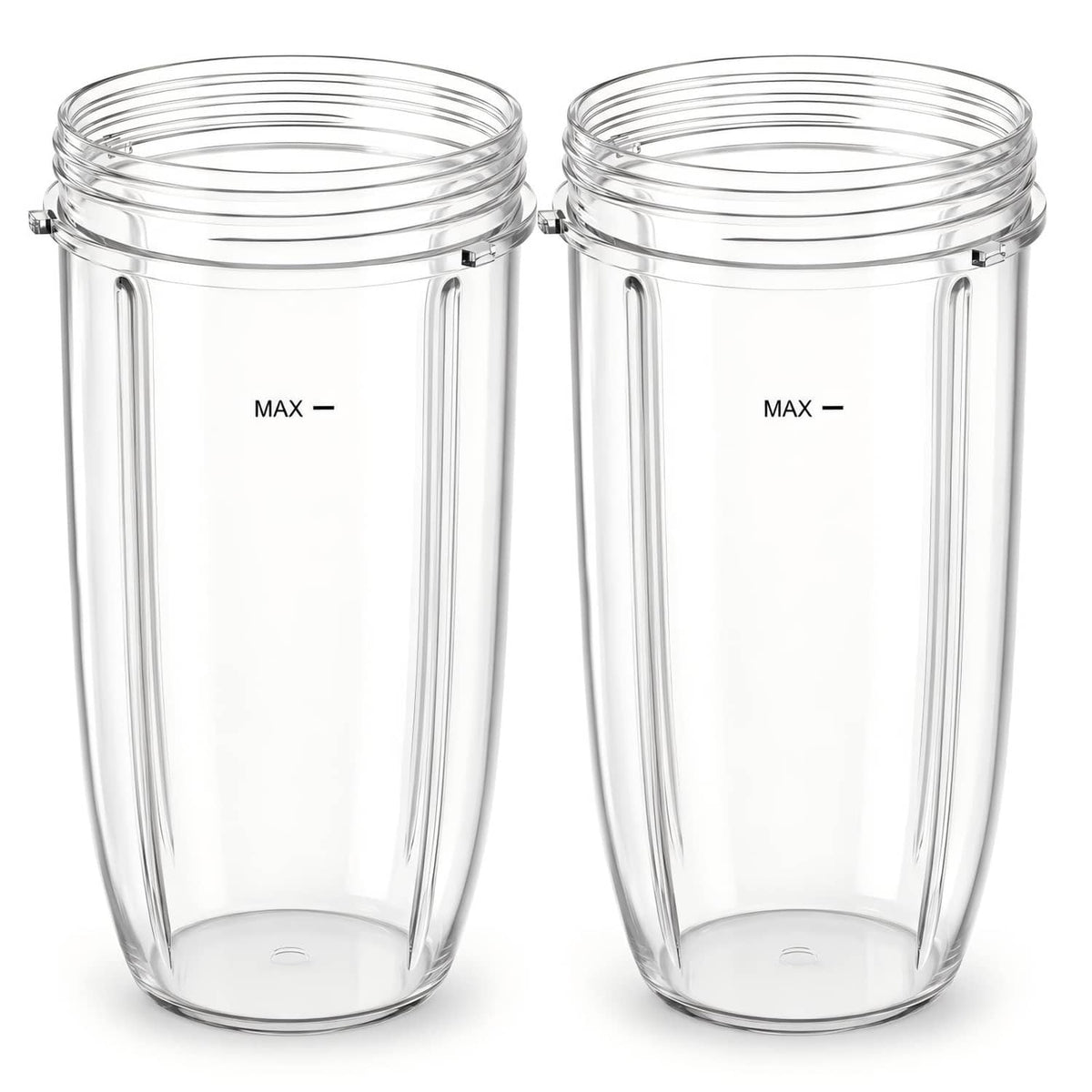 Clear 32 oz blender replacement cups, threaded rim, locking tabs, two-pack