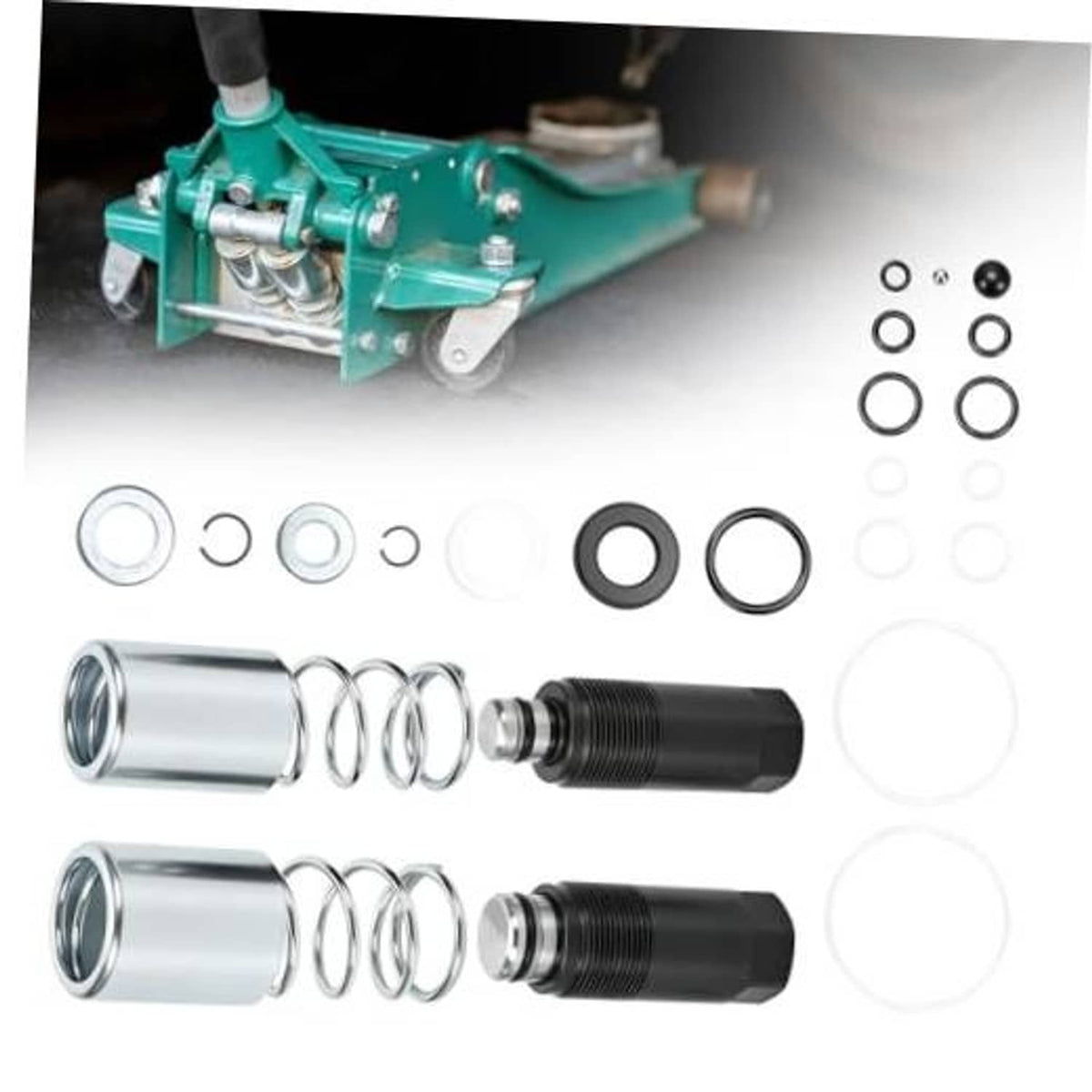 Floor jack pump piston plunger seal kit with springs, washers, and O-ring set