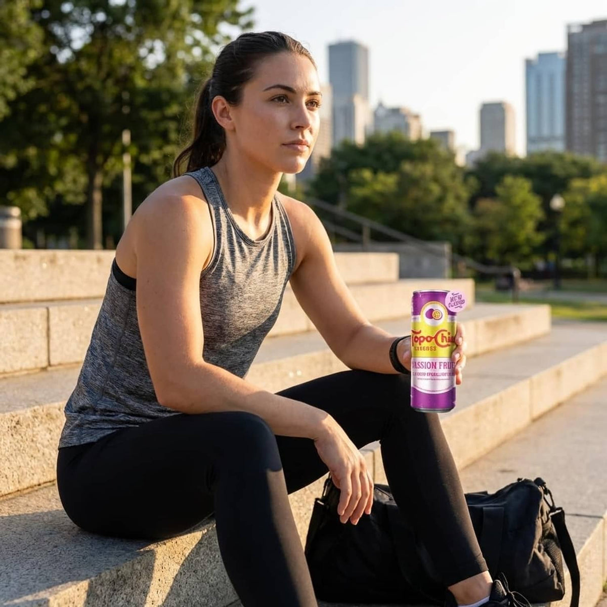 Topo Chico Sabores passion fruit flavored sparkling water can in purple