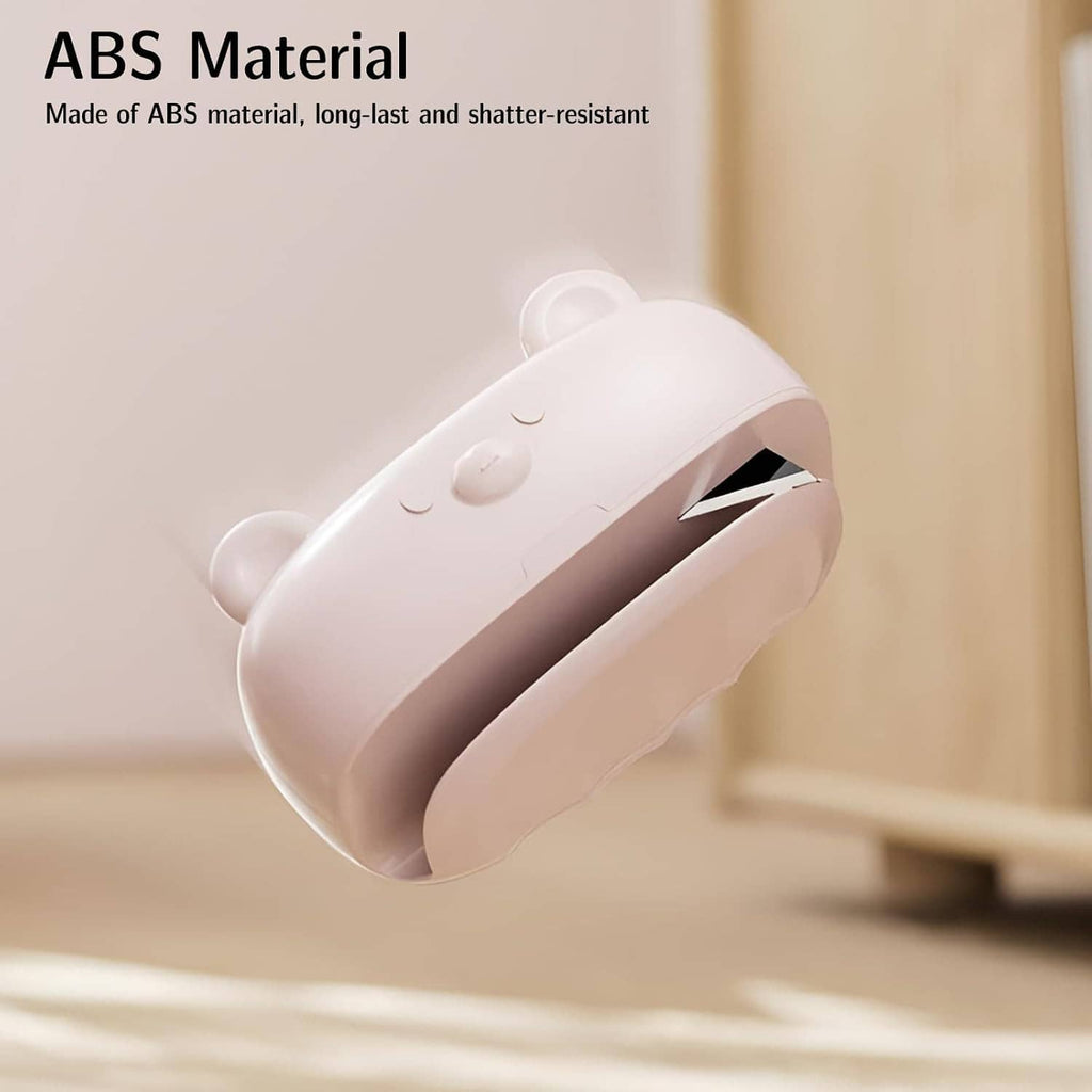 Kitten-shaped ABS cardboard cutter, white plastic with curved hand grip