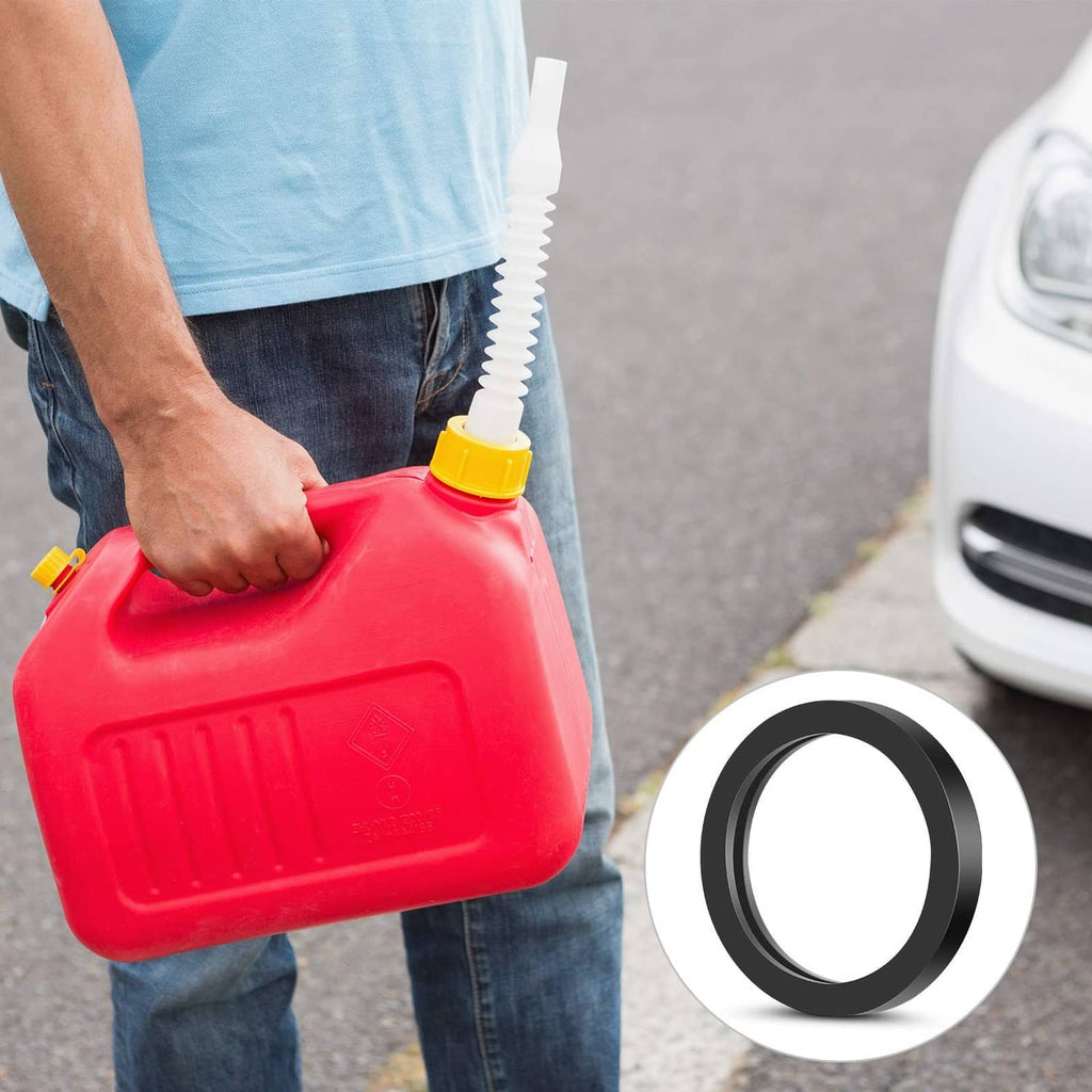 Rubber gas can spout gasket ring on a red gas can spout