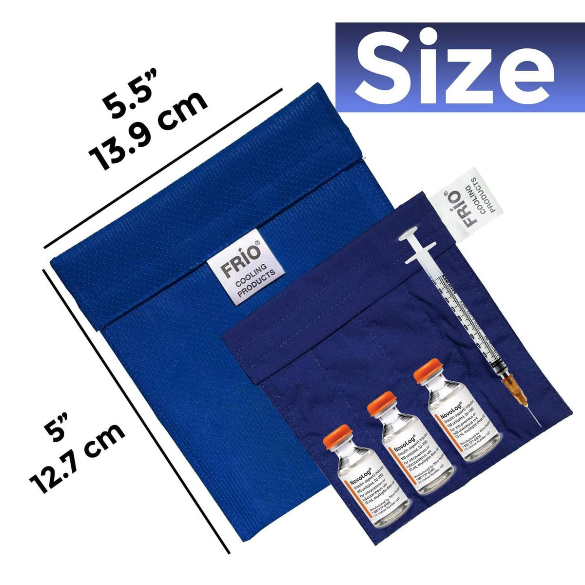 Blue FRIO cooling wallet with outer sleeve and inner pouch, small size