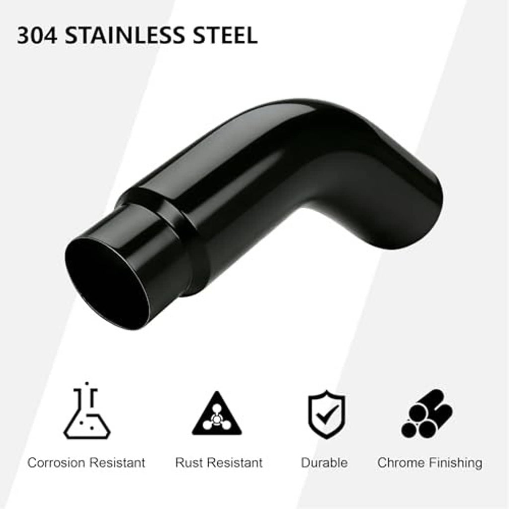 Curved black exhaust elbow pipe with glossy coating, durable stainless steel