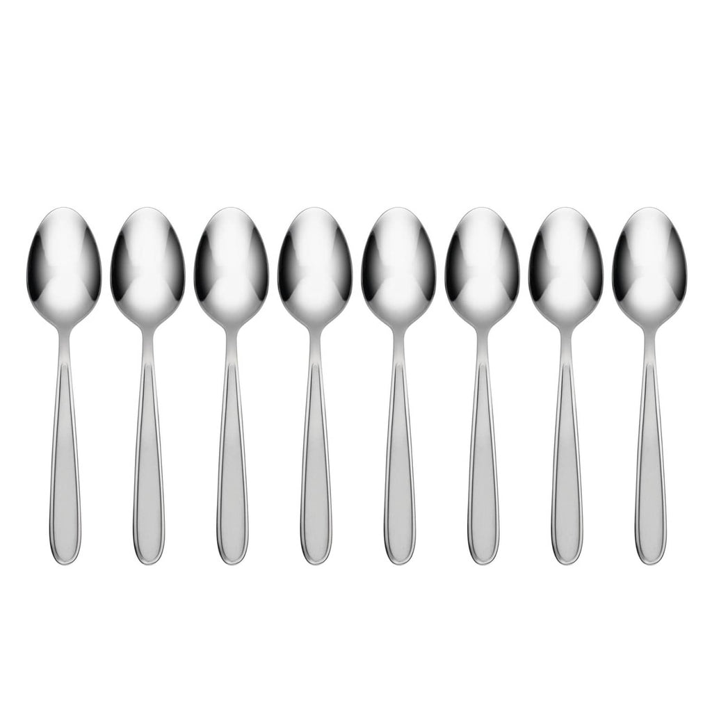 Oneida stainless steel teaspoons, 8-piece set, shiny oval bowl and slender handle
