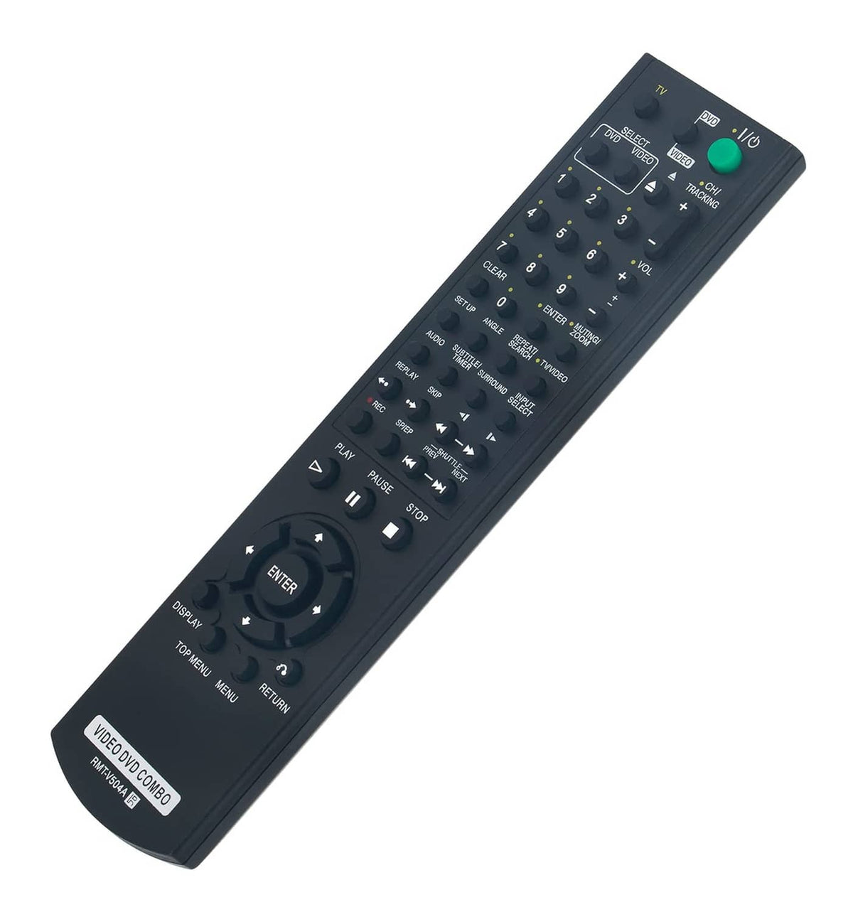 Black video DVD combo remote control with directional pad and playback buttons