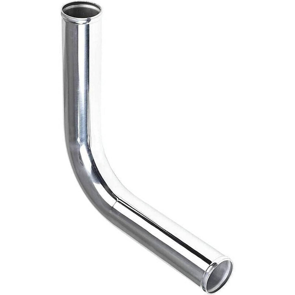 Polished aluminum intercooler 90-degree pipe elbow with open tube ends