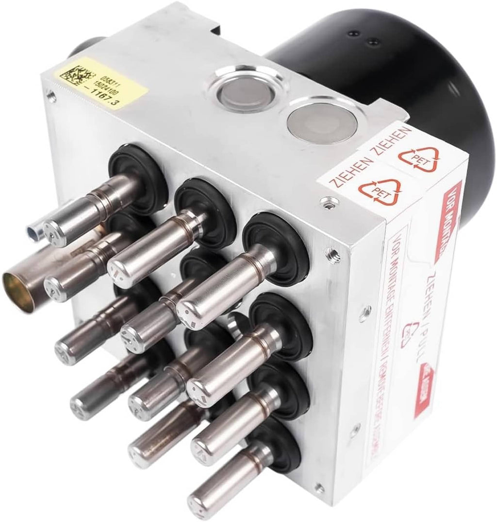 ABS control module unit 68067457AA with hydraulic valves and ports on silver housing