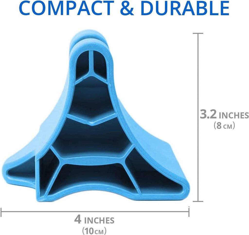 Blue Y-shaped neck support tool with open center cradle and contoured base.