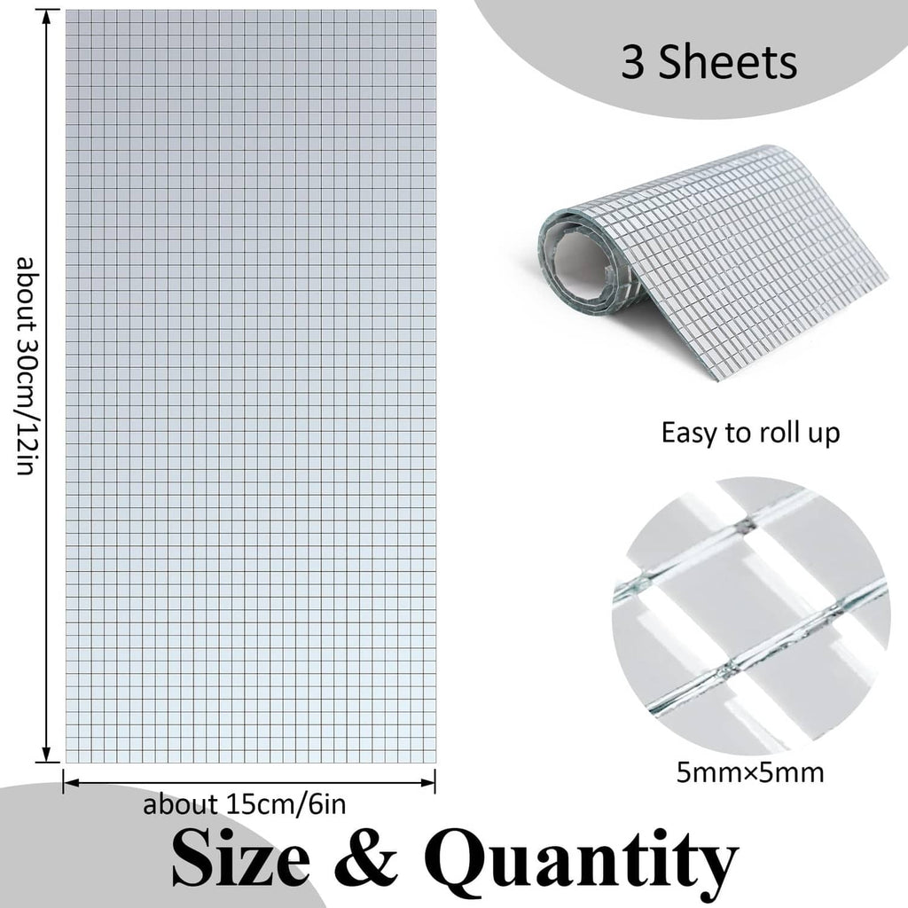 Self-adhesive silver mirror mosaic tile sheet, rolled coil on 5mm grid