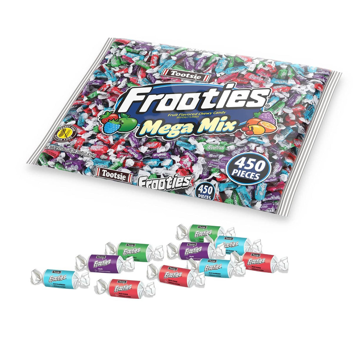Frooties Mega Mix candy bag, 450 pieces label, with assorted wrapped fruit chews