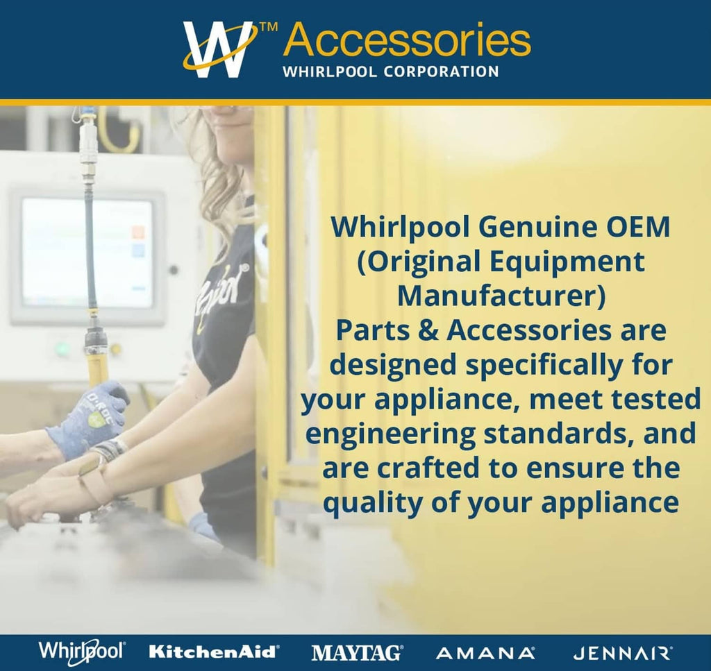 Whirlpool Accessories promotional banner with service technician in a kitchen