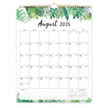 Green leaf themed monthly wall calendar with spiral binding, August 2025 page
