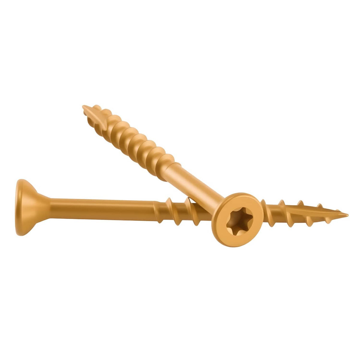 Gold #8 wood screw with star-drive head and coarse threads