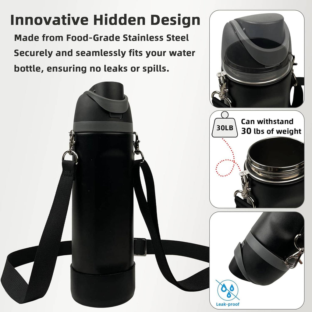 Black silicone boot set with strap, carry ring, and non-slip cup sleeve for water bottles.