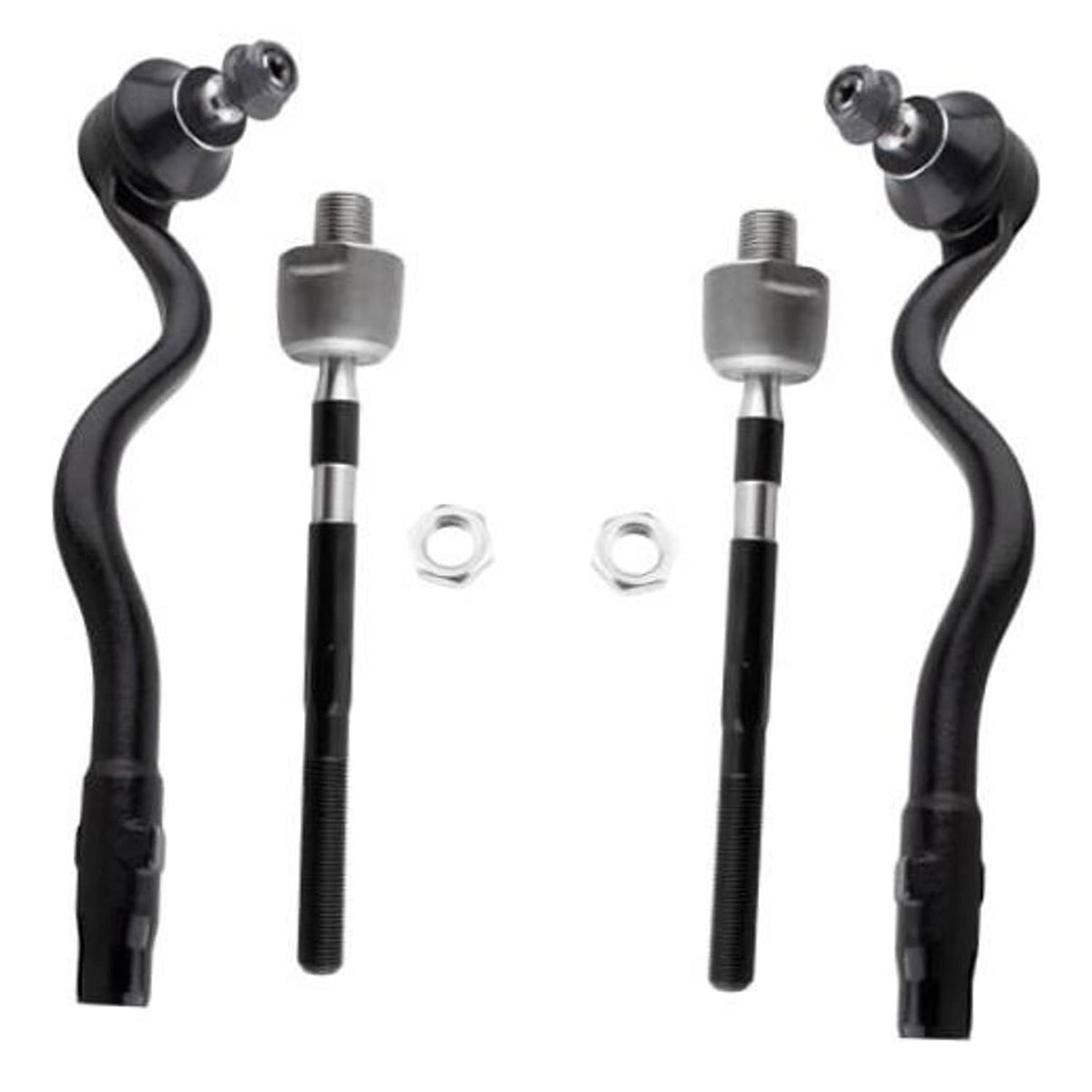 Front tie rod end link with black boot and silver ball joint, set of two