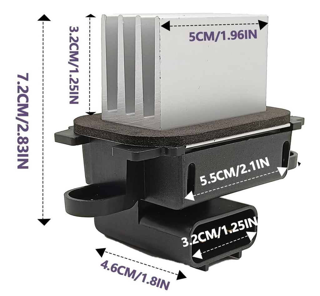 HVAC blower motor resistor module with vented aluminum heat sink and mounting tabs