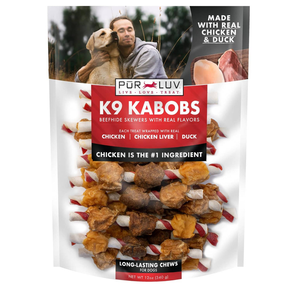 Brown dog treat pouch of K9 Kabobs wrapped skewers, 12 oz