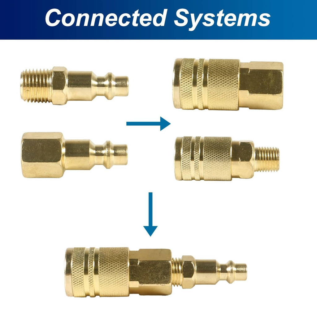 Brass quick-connect coupler and plug connected fitting, 1/4" NPT