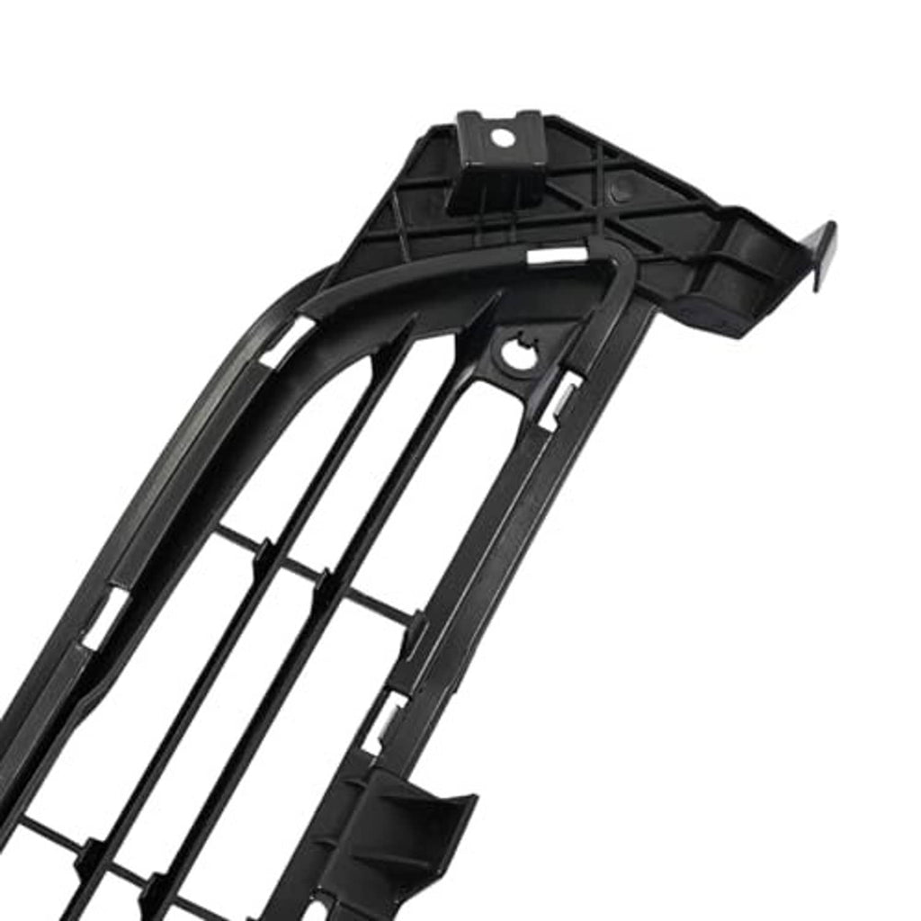 Detail view of black grille support frame with mounting points and openings
