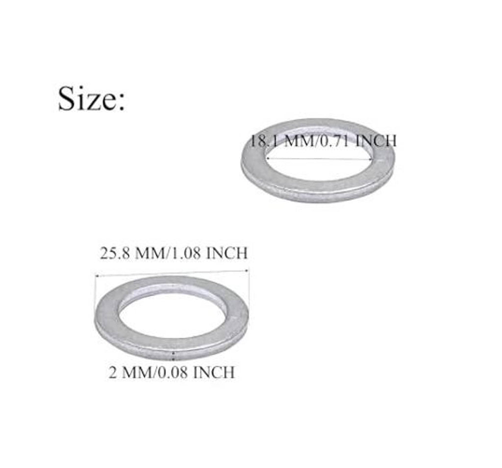 Aluminum drain plug crush washer gasket with inner hole size measurements