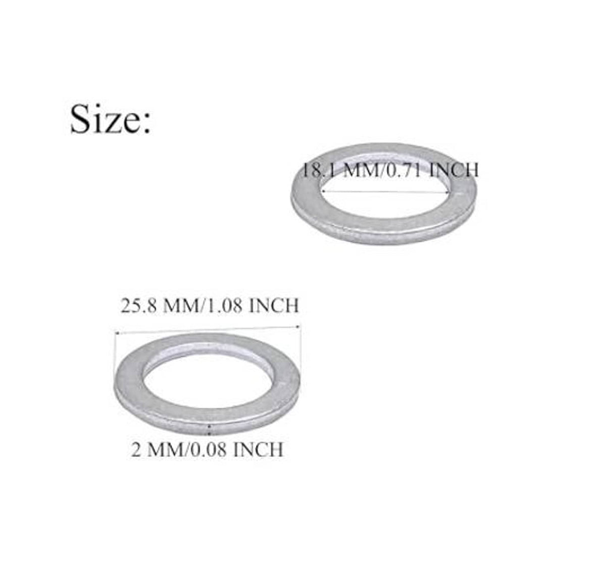 Aluminum drain plug crush washer gasket with inner hole size measurements