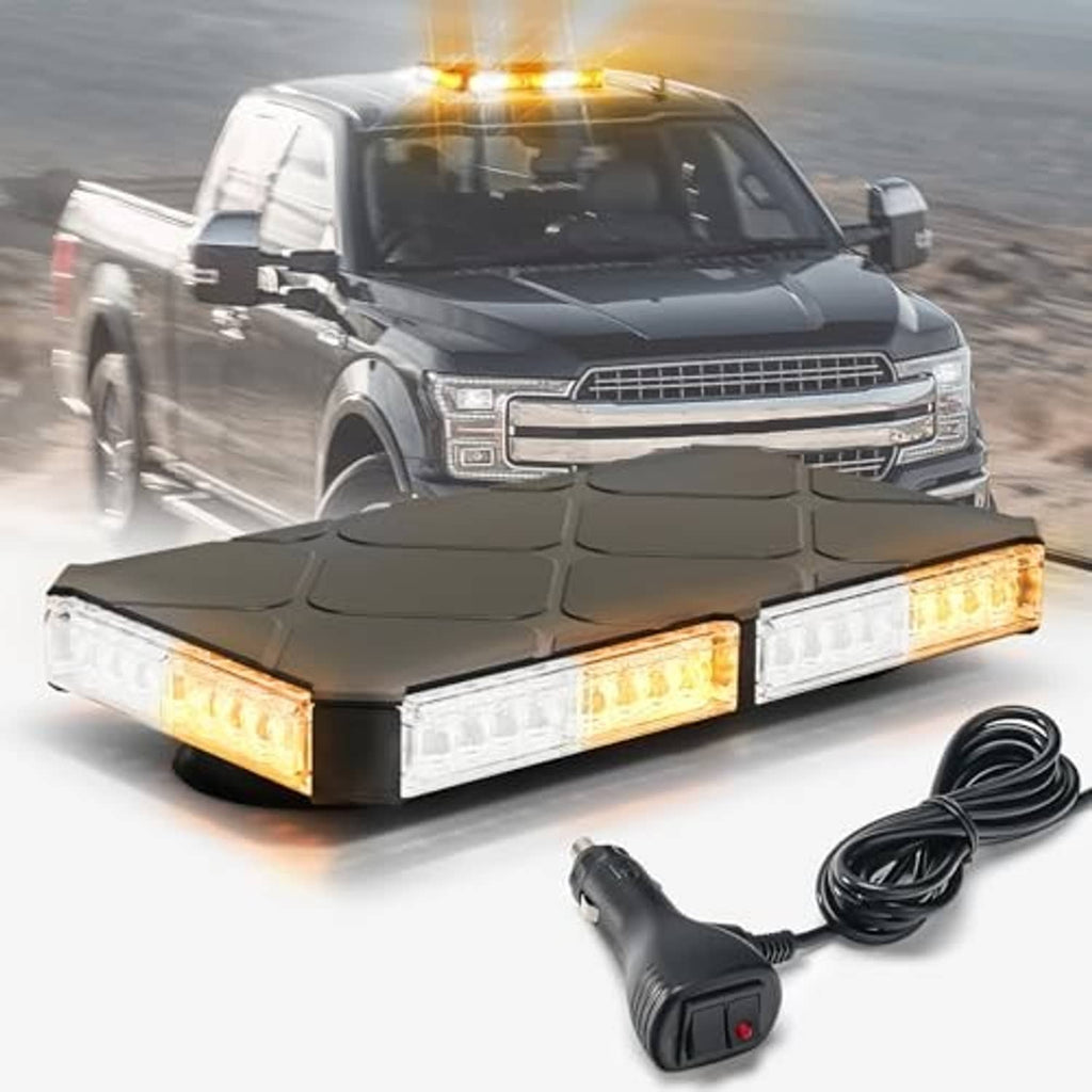 Truck rooftop magnetic strobe lights kit with amber/white bar and plug-in power cord