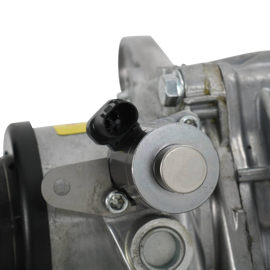 Rear axle differential assembly close-up of circular sensor port and bracket