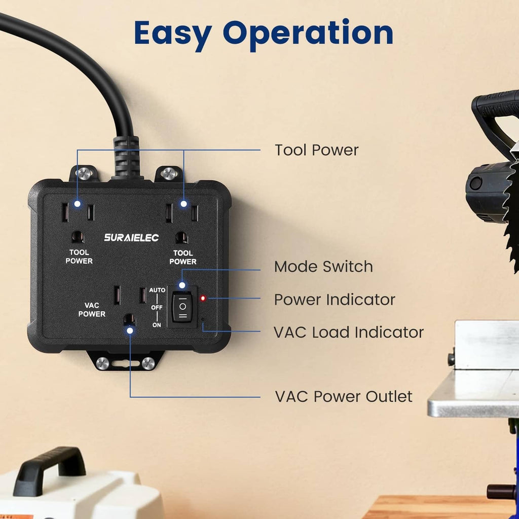 Black SURAIELEC vacuum switch with mode switch, power indicators, and VAC outlet